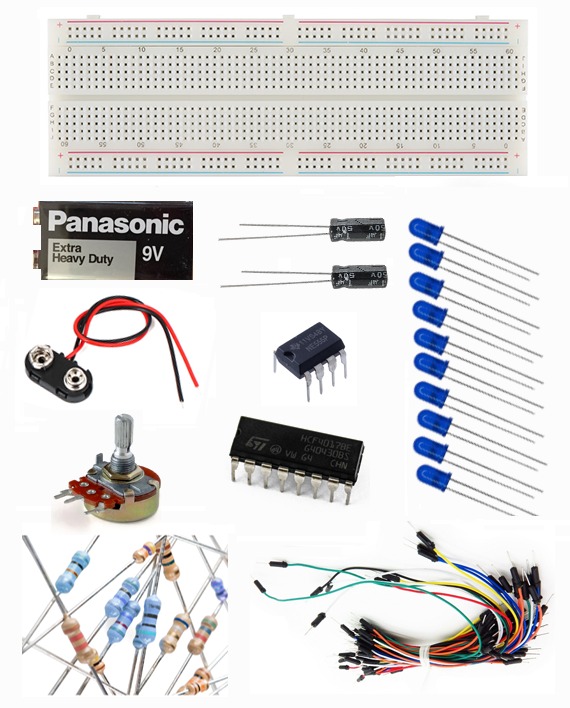 LEDs Chasing Circuit Using 4017 IC and 555 timer "Kit" - مجموعة دائرة الإنارة المتتابعة باستخدام المؤقت 555 و العداد العشري رقم 4017