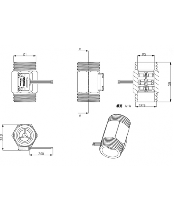 Water Flow Sensor Range ( 2-50L/min ) Model YF-B10 - حساس تدفق الماء